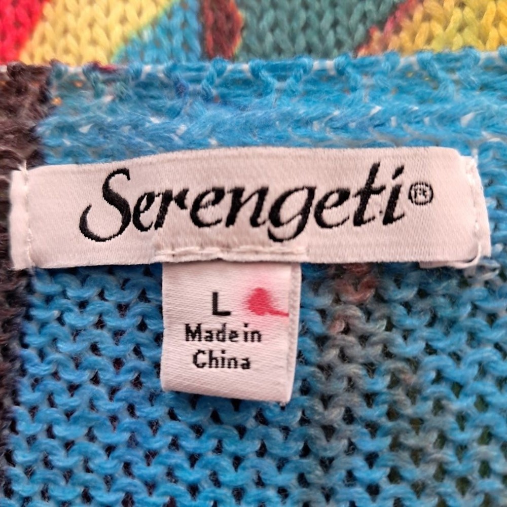 SERENGETI L Watercolor Knit Top Short Sleeve Painterly Art to Wear Bright Funky - Picture 6 of 7